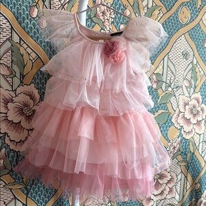 Zunie Blush Tulle Dress with Floral Accent